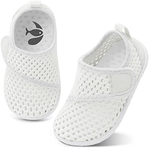 shopUAL Beach Slippers Baby Boys and Girls Non-Slip Water Shoes Breathable Barefoot Slip-on Aqua Socks Solid White Toddler 7