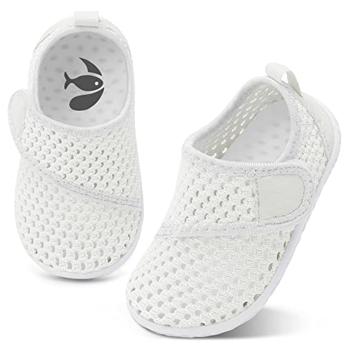 Shopual Beach Slippers Baby Boys And Girls Non-Slip Water Shoes Breathable Barefoot Slip-On Aqua Socks Solid White Toddler 7 #TOP8