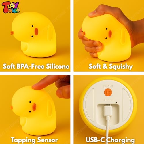 Image of TOYTONIC Why Duck Silicone Night Lamp - Cute Animal Bedside Light with Touch Control & 3 Color Modes, USB Powered Nursery Lamp for Kids, Baby, Toddlers, Women, Teen Girls & Diwali Gift