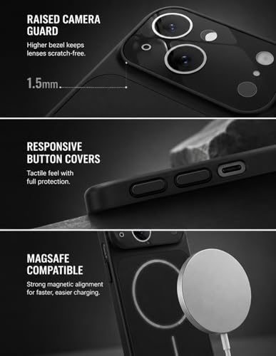 Image of iPhone 15 Cover Case Scratch Resistant Premium Glass Finish iPhone 15 Slim Fit Protective Back Cover Shockproof Camera Guard Mag-Safe iPhone 15 Cover (Black)