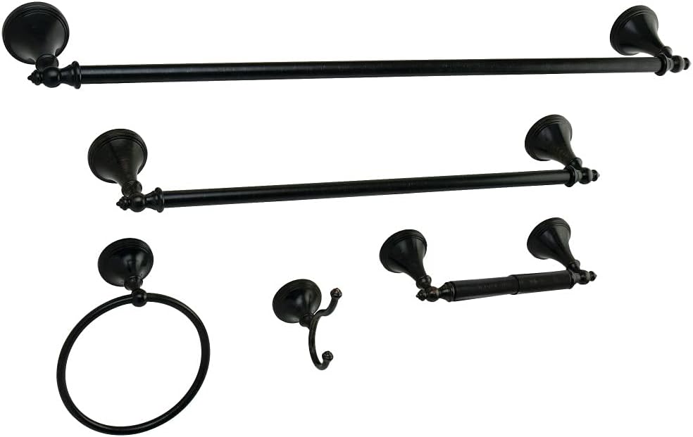 Top Rated Kingston Brass Naples 5-Piece Accessory Set with 18 & 24 Towel Bar, Towel Ring, Robe Hook & Toilet Paper Holder, Oil Rubbed Bronze