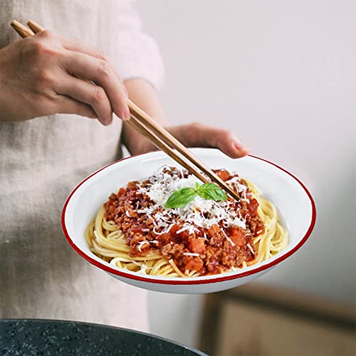 Lawei L-ENAMELDINNERPLATE-4PC-10IN Set Of 4 Enamel Dinner Plates, 10 Inch Round Dinner Plate With Red Rim, Retro Salad Pasta Bowls Enamel Deep Dinner Serving Platter thumb #3