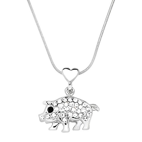 Falari Piggy Pendant Necklace Rhinestone Crystal Rhodium High Polished J0235-Cr #TOP8
