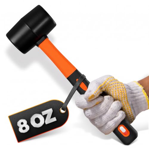 Rubber Mallet Hammer 8 Oz, Soft Face Non-Marring Head (Orange)