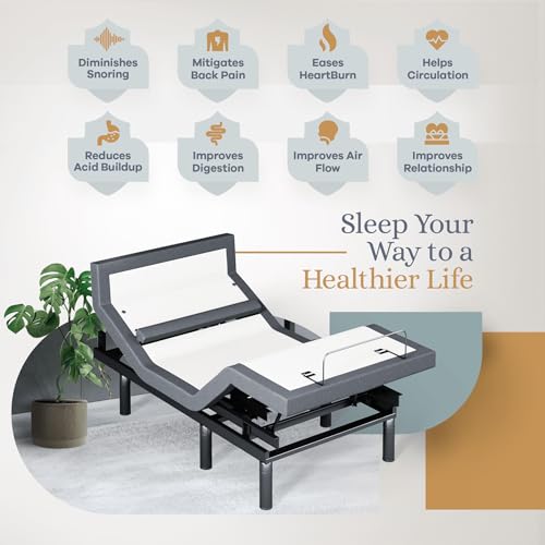 Image of Sven & Son Bliss Adjustable Bed Base Frame Only, Head and Foot Lift, Lumbar Support, Head-Pillow-Tilt, Massage, Under-Bed Lights, USB, Memory Positions, Zero Gravity - Twin XL