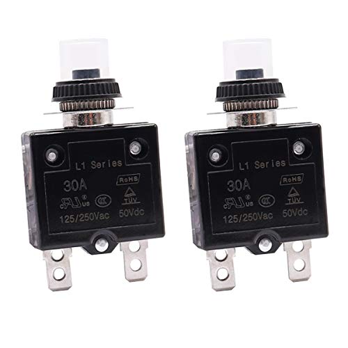 Mxuteuk CAL1-CJ-30A 2Pcs 30Amp Circuit Breakers Push Button Manual Reset 125/250V Ac 50V Dc cover