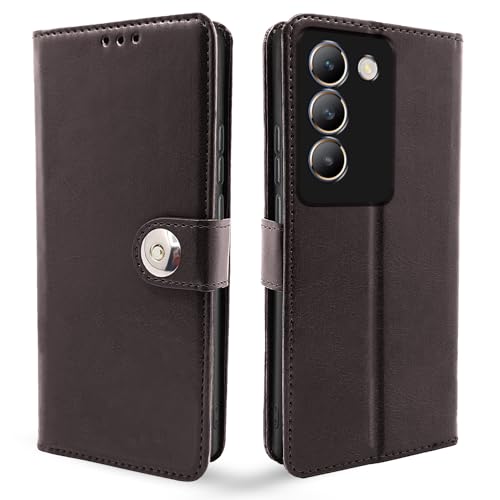 Image of Pikkme Vivo T3 5G / Vivo Y200e 5G Flip Cover Leather Finish | Inside TPU with Card Pockets | Wallet Stand and Shock Proof | Complete Protection Button Flip Case (Coffee)