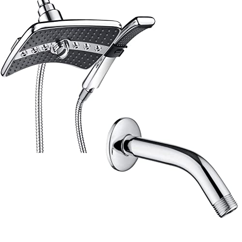 BRIGHT SHOWERS Dual Shower Head Combo Set, Handheld Showerhead Rainfall Shower Head Combo Matching 6 Inch Brass Shower Arm, Chrome