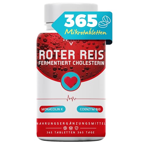 FERMENTIERTER ROTER REIS® CHOLESTERIN - 365 Tabletten für 12 Monate | Cholesterin Senken | Roter Reis Choltesterin | 2,9 mg Monacolin K | Cholesterinpräparate mit Coenzym Q10 | Made in Italy