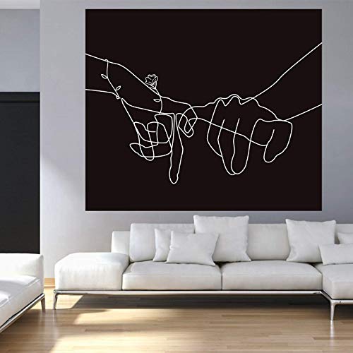 Manicer Black And White Pinky Promise Tapestry, Swear Love Wall Art Tapiz, Holding Hands Art Line Minimalist Abstract Wall Décor For Dorm Bedroom Office – 51.2" X 59.1” - Black #TOP2