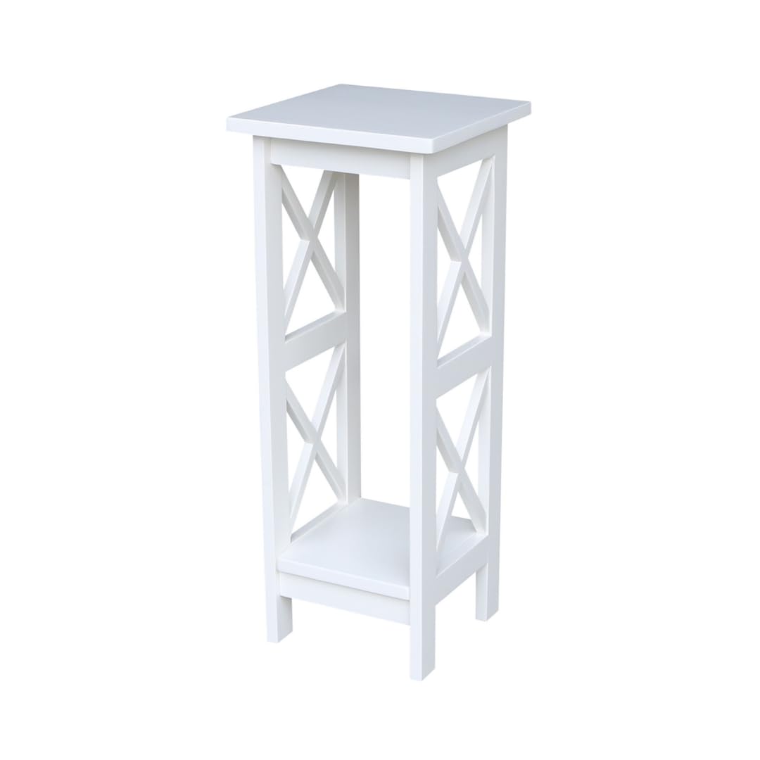 IC International Concepts X-Sided Plant Stand Solid Wood, Real Parawood, Easy Assembly, 12" W x 12" D x 30" H, Snow White