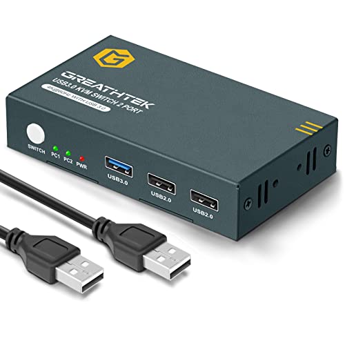 USB3.0 HDMI KVM Switch USB 2 Port 4K,USB 3.0,4K@60Hz,KVM Switch 2 PC 1 Monitor,HDMI2.0,HDCP2.2,KVM USB Umschalter,Ultra HD,mit 2 USB und 2 HDMI Kabeln Cover