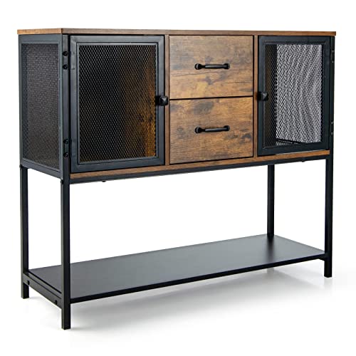 KOMFOTTEU Buffet Industriel avec 2 Tiroirs, Armoire latérale avec 2 Casiers à Porte métallique, Meuble de Rangement, pour Salon, Cusine, Salle à Manger, Style...
