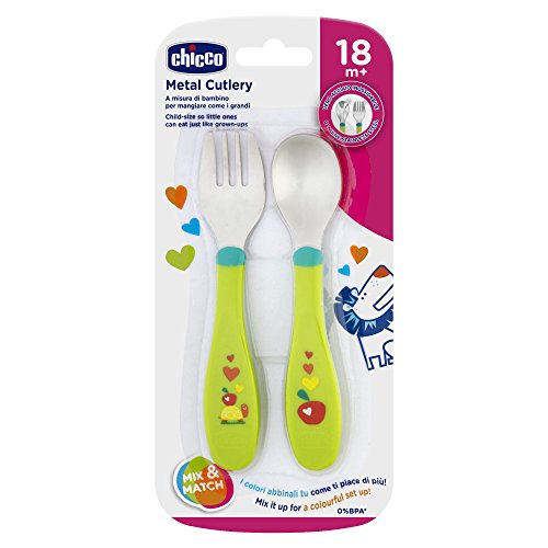Chicco, Conjunto de Talheres de Inox 18M+ Menina, Cores sortidas