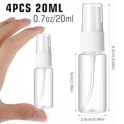 Giantree 4 Stück Transparente 20ml Mini Sprühflaschen, Kunststoff Sprayflasche Leer für Reise Kosmetik Reinigung Körperpflege