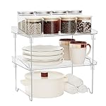 2 Pcs Cabinet Organizer Shelf, Stackable Kitchen Counter Shelves, Spice Rack,Countertop Organizers, Clear Plastic Storage Shelves Rack for Makeup,Bathroom,Cupboard,Desk,Pantry Organization