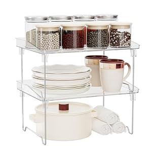 2 Pcs Cabinet Organizer Shelf, Stackable Kitchen Counter Shelves, Spice Rack,Countertop Organizers, Clear Plastic Storage Shelves Rack for Makeup,Bathroom,Cupboard,Desk,Pantry Organization