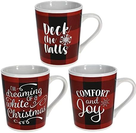 Buffalo - Tazas de café navideñas, rojo, negro, blanco, 3 unidades (paquete de 1)
