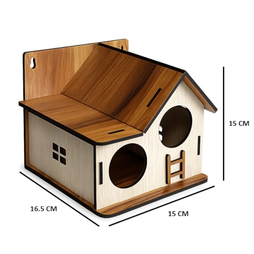 Image of Deskart Wooden Bird House | WallPatch Wooden Bird Nest for Balcony, Window and Garden | Suitable for Sparrow and Kingfisher etc. Birds