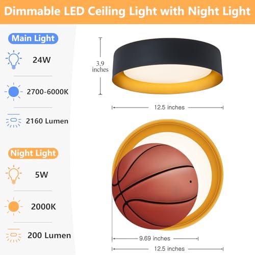 Image of Bargeni Flush Mount Ceiling Light with Remote & Night Light,5CCT