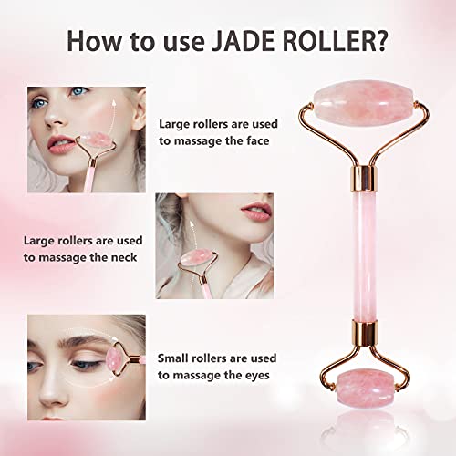 Huefull Rose Quartz Face Roller & Gua Sha Facial Tool Set, Lymphatic Drainagemassage Tool For Muscle Tension Relief #TOP3