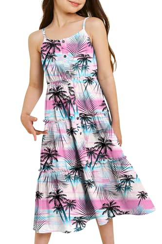 Image of Enlifety Girls Dress Hawaiian Spaghetti Straps Dresses Summer Sundress Size 6 12T