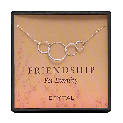 EFYTAL Best Friends Necklace, 925 Sterling Silver 4 Circle Necklace for Four Friends, Interlocking Infinity Circles Friendship Gift for Friend Group, Bridesmaid Gifts