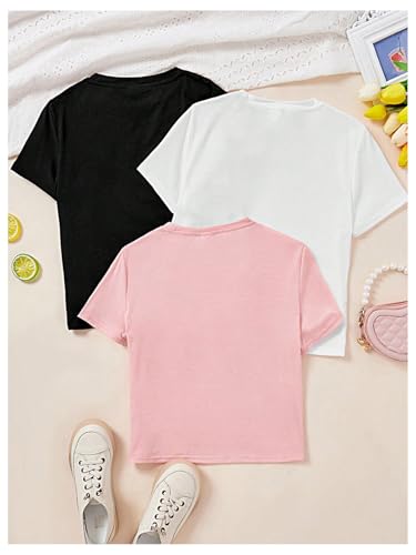 Floerns Girl's 3 Pack Cute Cartoon Print Short Sleeve T Shirt Crew Neck Graphic Tee Top2