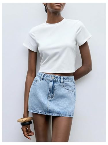 Floerns Women's Y2k Bow Embroidery Denim Skirt Low Rise Streetwear Mini Jean Skirt4