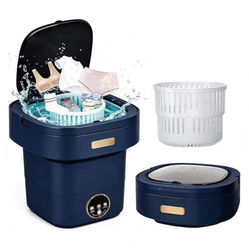 Portable Foldable Mini Washing Machine Blue Double Basket Storage for Delicate Underwear Baby Clothes Compact Silicon Plastic Wash Tub Multi Cleaning Modes Dehydration Spinner for KSA Home Wash