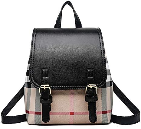 Vintage 90s Plaid Mini Leather Backpack Purse with College Style Casual School Bag for Girls and Women