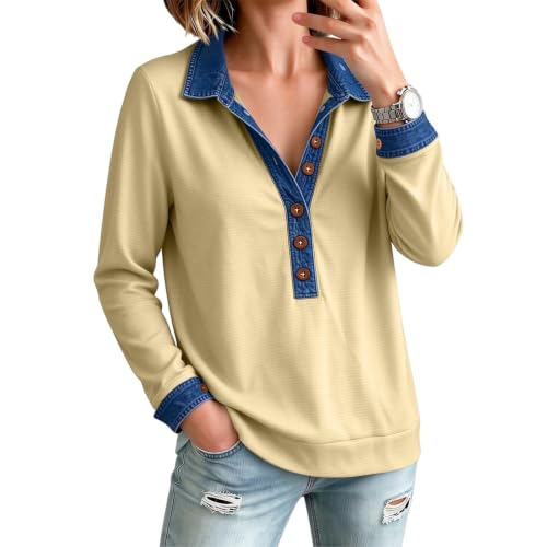 Womens Waffle Knit Tops Long Sleeve Henley Shirt Fall 2026 - image 3