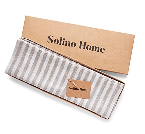 Image of Solino Home 100% Pure Linen Placemats, 14 x 19 in, Natural Stripe, Set of 4