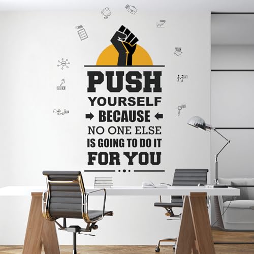 Image of Push Yourself - Office - Inspirational - Motivational - Quotes - Wall Sticker (Multi Colour, Vinyl - Self Adhesive) (Premium Large - 190 x 150 cm)