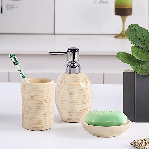 Juego de accesorios de baño rústicos en cerámica con dispensador de jabón para encimera 6