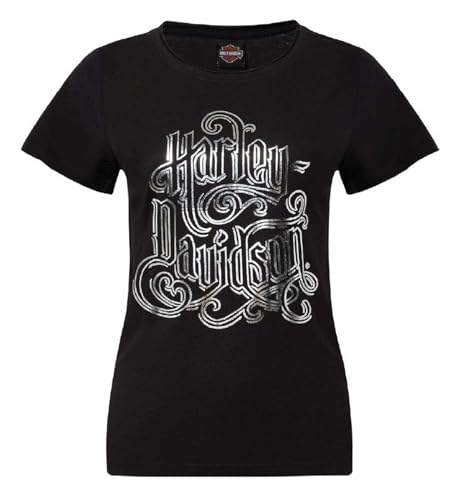 Harley-Davidson Womens Whoa Foil Scoop Neck Short Sleeve Tee Black (S)