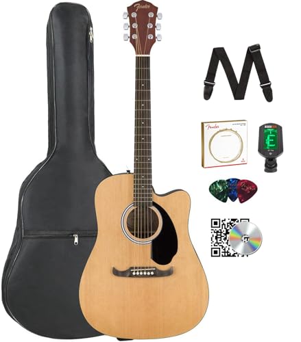 Fender FA-125CE Dreadnought Cutaway Acoustic-Electric Guitar - Natural Bundle with Gig Bag, Tuner, Strap, Strings, Picks, and Austin Bazaar Instructional DVD