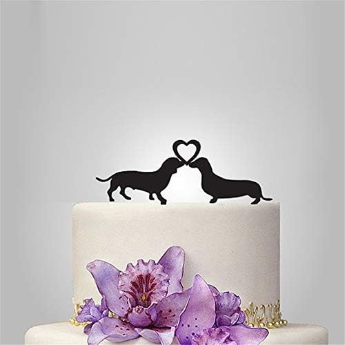 RUXINLY Cake Toppers Dachshunds Heart Dog Acrylic Decorative Wedding Engagement Anniversary Party Decoration