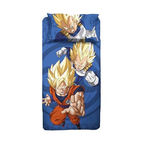 hermet Dragonball - Juego de sábanas para Cama Individual, sábana encimera, sábana Bajera Ajustable, Funda de Almohada, 100% algodón, Producto Oficial