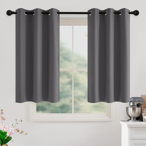 Image of NICETOWN Grey Light Blocking Curtains 45 Inches Long 2 Panels for Living Room, Bedroom, Office Thermal Insulated Blackout Drapes Solid Grommet Noise Reducing Window Curtains, W40