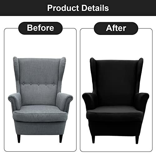Wing Back Slipcover Chair Cover,Sofa Cover Chair Covers Armchair,Furniture Covers Protector For Living Room Bedroom Decoration (Black) #TOP3