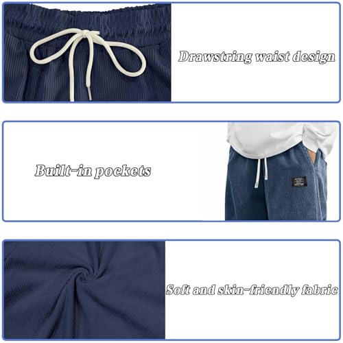 Mokaloha Mens Corduroy Pants, Men's Pit Strip Corduroy Fabric Embroidery Logo Tether Loose Elastic Waist Pocket Pants4