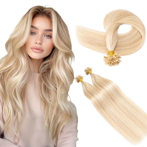 S-noilite Extensions de Cheveux Naturel Keratine, Bondings Extension de Humain Chevelure, Cheveux Vierges Kératine Extensions de Cheveu, 20g/Pack U Tip...