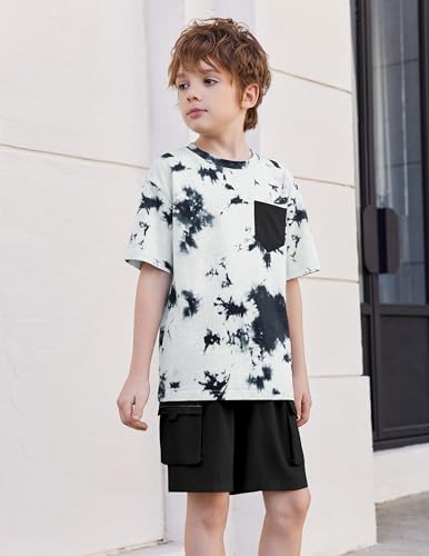 Image of Arshiner Boys' 2-Piece Cotton Outfit Short Sleeve Crewneck T-Shirt & Cargo Shorts Set Summer Casual Clothes for Kids 5-13