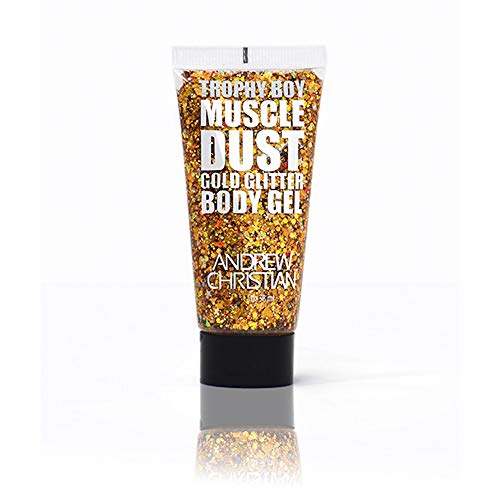 Andrew Christian Trophy Boy Muscle Dust Body Glitter Gel - Gold | Holographic Fine and Chunky Glitter For Body, Face, Hair, Nails | Perfect for Halloween, Pride, Rave, Party, & Festival Makeup 38 ml