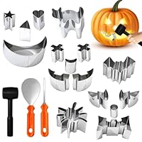 VOPIWOZ 19 Stück Halloween Kürbis Schnitzset, Edelstahl Schnitzwerkzeug Kürbis Enthalten Hammer, Frei Kombinierbar DIY Pumpkin Carving Kit, Kürbisschnitz Set für Kinder und Erwachsene