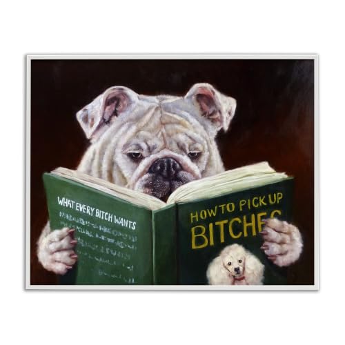 Stupell Industries White Bulldog Funny Humor Reading Book, Design by Lucia Heffernan
