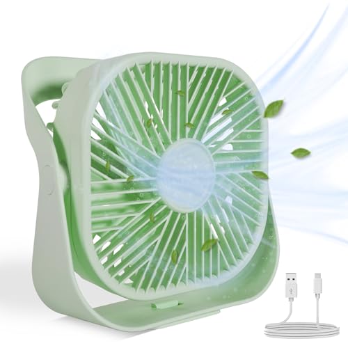 Ventilador de Mesa - Ventilador Portatil - Ventilador 360 Grados con 3 Ajustes de Velocidad, cable USB, Ventilador de Mesa, Anclaje en la Pared para el Hogar, Oficina, Gimnasio, Pesca, Camping (Verde)