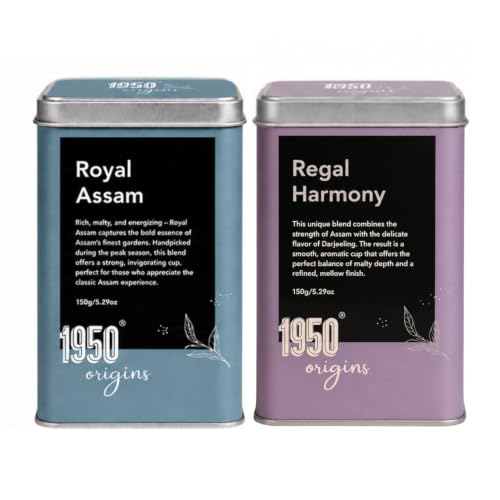 Image of 1950 Origins Combo Pack-Royal Assam & Regal Harmony | 100% Pure Loose Leaf Tea| Assorted Black Tea Gift Pack - Premium Assam & Long Leaf Darjeeling Tea|Rich, Strong & Fresh|Tin Caddy,150 gm x2