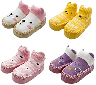 FedMois 4 Pairs Baby boys Girls Non-Skid Indoor Slipper Shoes Socks